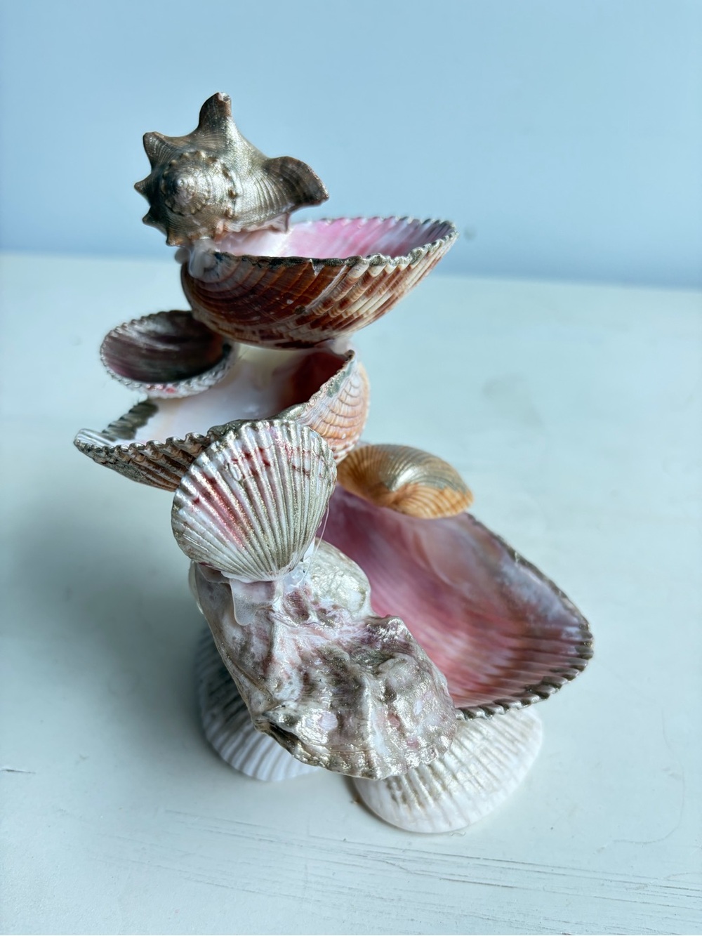 Handmade Pink & Gold Seashell Jewelry Holder Tower | The Saltwater Siren - Picture 3 of 7